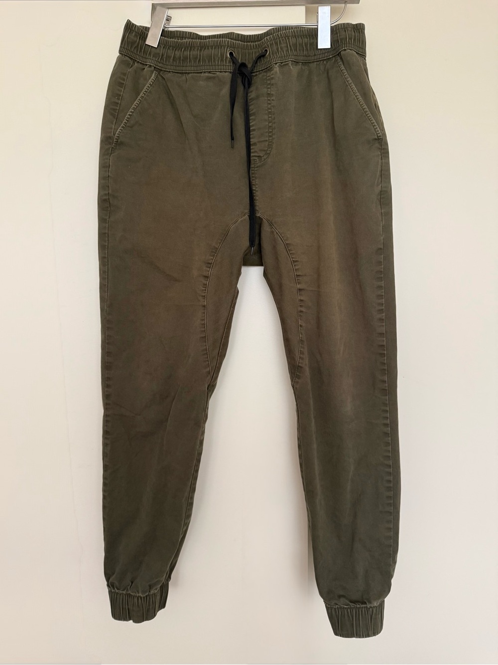 Army Green Drop crotch Waxed Cotton Jogger Drawstring Olive Pants Unisex L